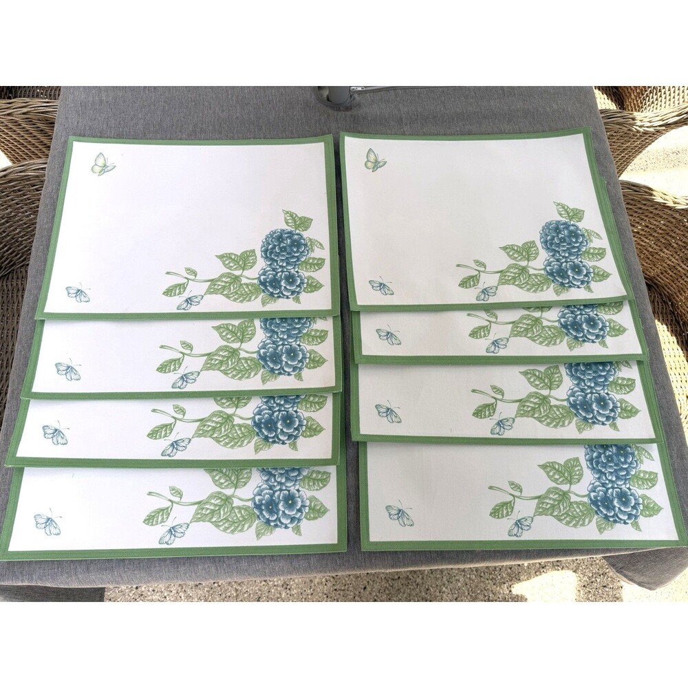 Lenox Butterfly Meadow LOT of 8 Placemats NEW Hydrangea Floral Reversible Spring